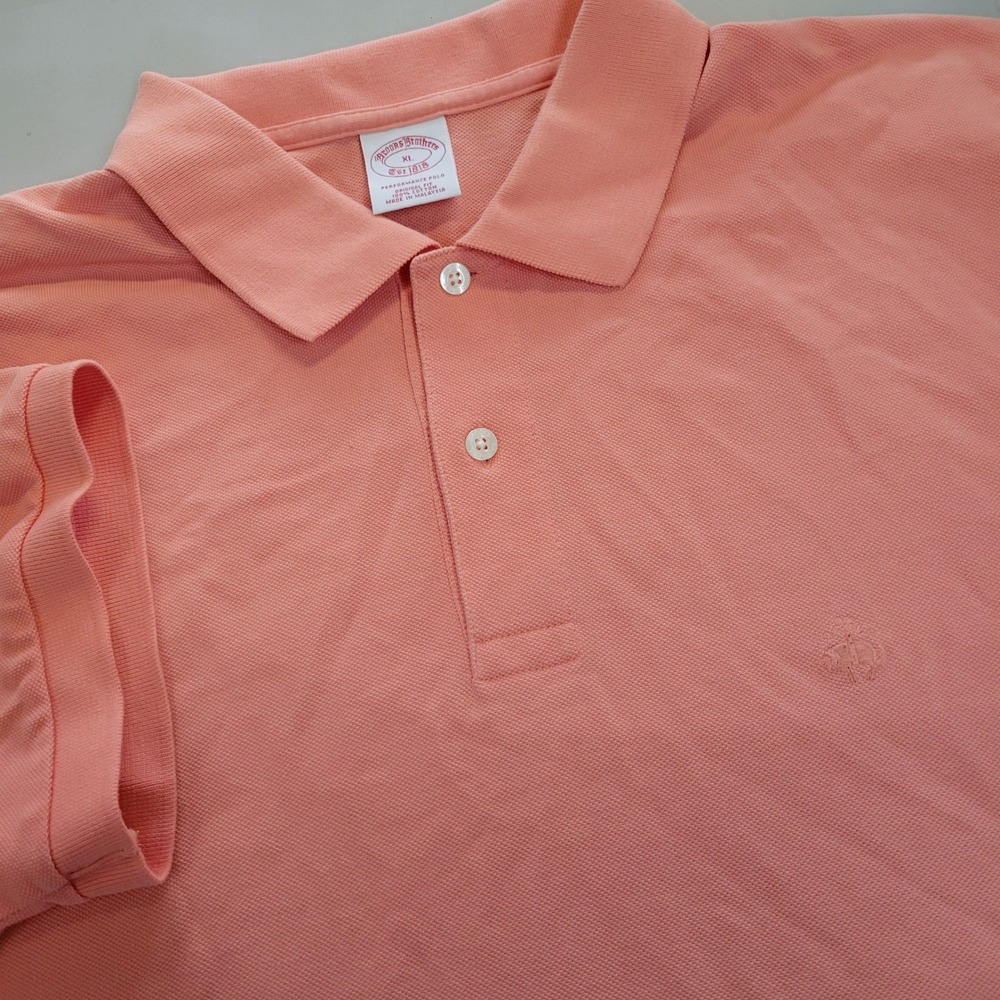 Brooks Brothers Mens XL Performance Polo Original Fit Coral Pink Cotton Pique